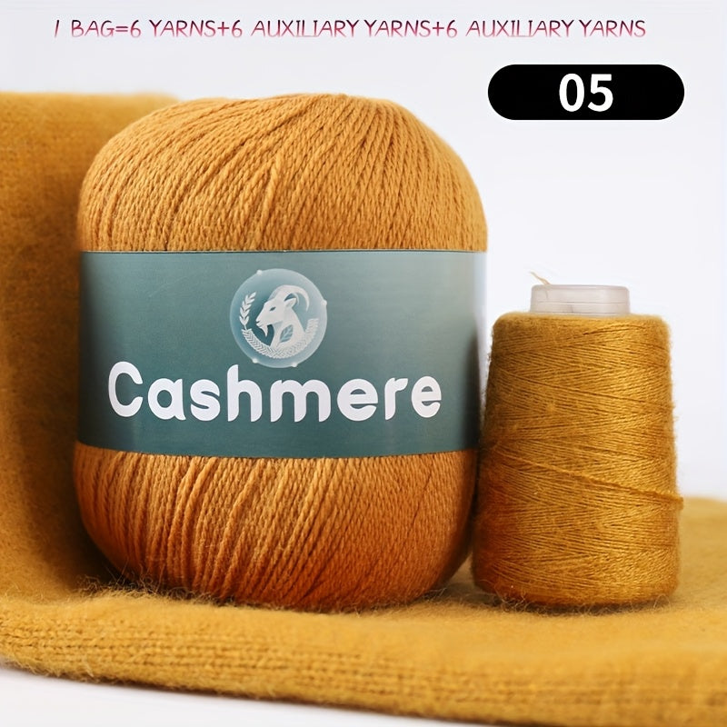 6-Ply Hand-Knitting Yarn for Self-Knitted Cashmere Sweaters, Includes Matching Yarn for Machine-Knitted Cashmere Hats and Scarves, Knitting Needles, and Yarn Balls