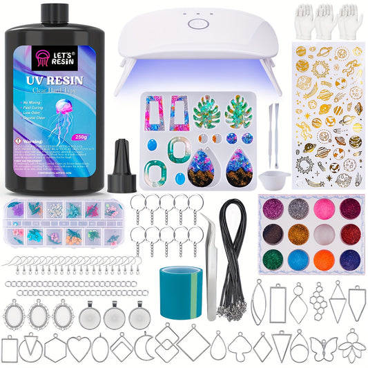 LET'S RESIN Complete Resin Jewelry Making Kit with Upgraded Lamp - All-in-One Craft Set with 28 Molds, 7 Colors Epoxy Resin, Lamp, Tools & Accessories for Keychains, Pendants, Charms - No Electricity Needed, Easy-to-Follow In