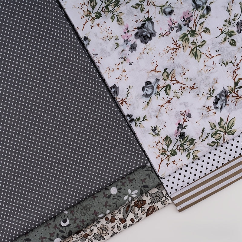 6pcs Bundle - Extra Large 20x20 Inch (50x50cm) Fat Quarter Fabric - Pre-Cut Cotton Quilting Fabric with Neutral Grey Tones (Beige, Brown, Green, Blue, Pink, White) - for Quilts, DIY Crafts, Home Decor - Ideal for Beginners &