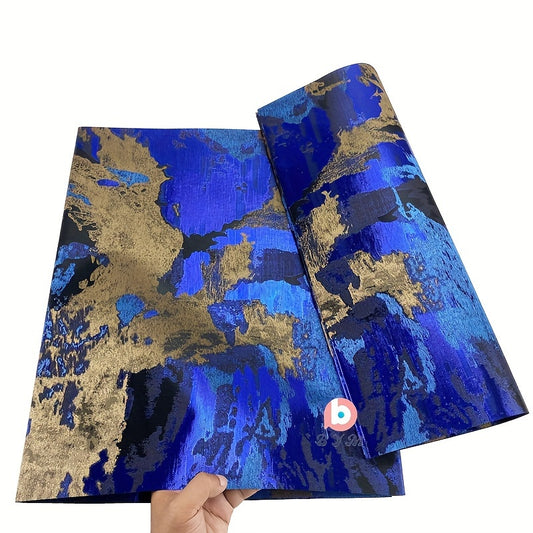 Luxury 3D Swiss GELE Gandmaster African Multi Sego Headtie Wrapper - 2pcs, Dark Blue & Golden Abstract Pattern, Handmade Polyester Fabric for Weddings & ASO EBI