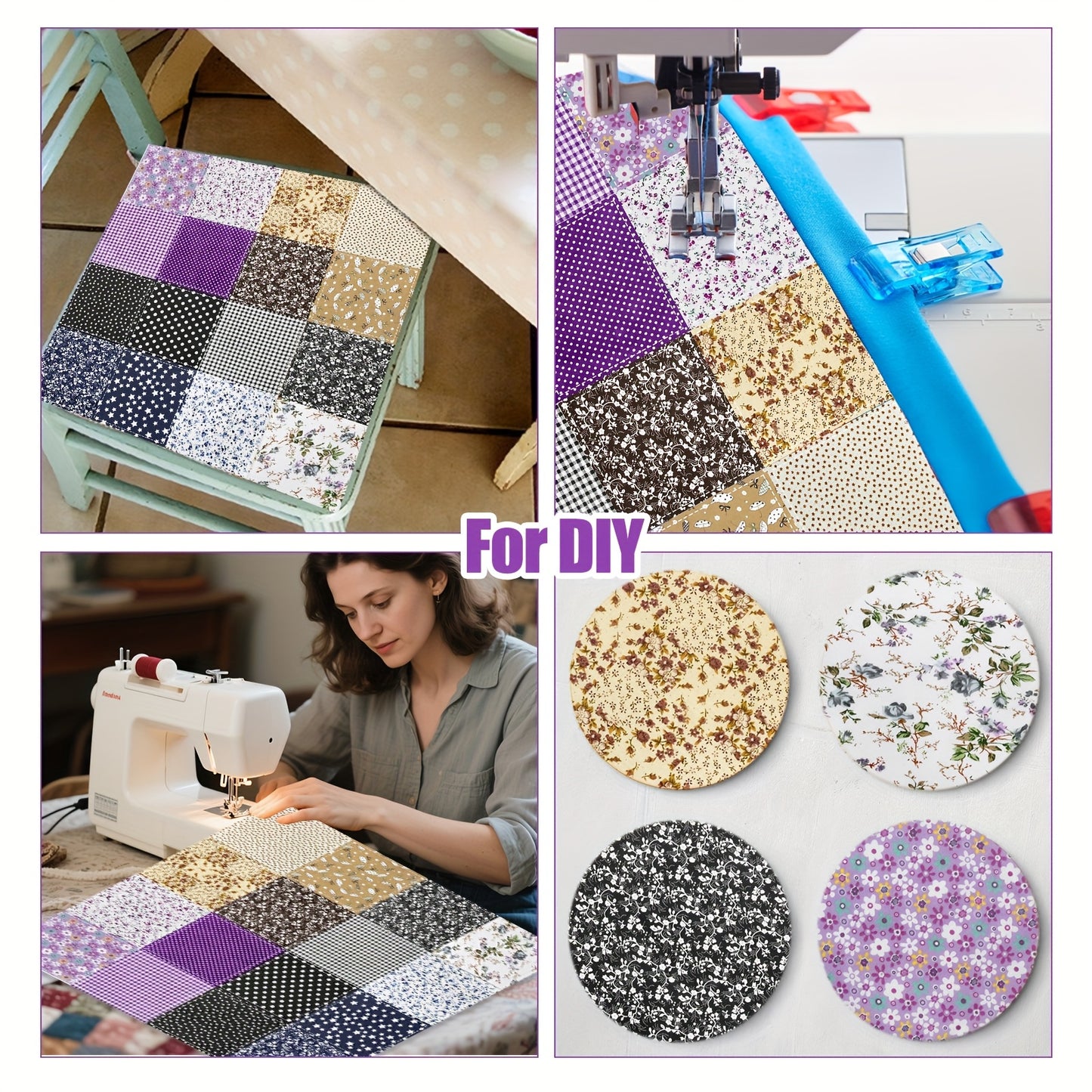 70pcs Precut Fabric Bundle - 9.8x9.8" Square Crafting Fabrics - Pre-Cut for Quilting, Crafts, Blankets, Bags, Clothing - Soft Cotton Material - Ideal for Beginners & Experienced Crafters