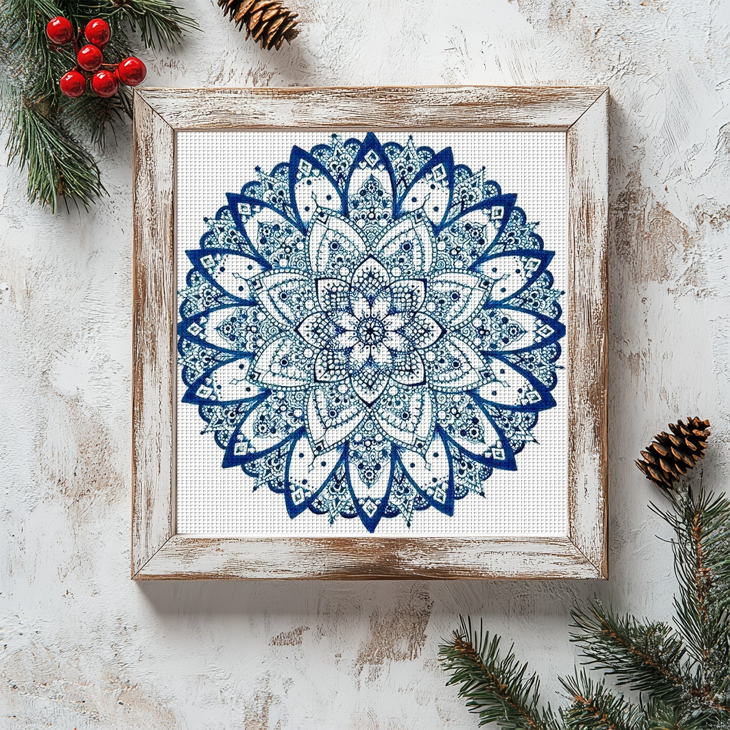 1 Set - Blue Enchanting Mandala Cross Stitch Kit, DIY Embroidery Craft Material, 11CT Cross Stitch Decorative Artwork, Creative Handmade Gift. Complete Home Decoration Printed Cross Stitch Craft, Suitable for Knitted Art Proj