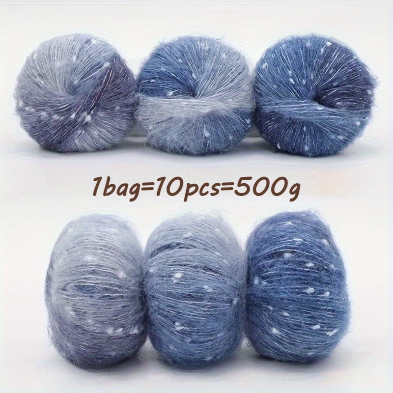 10pcs Starry Sky Gradient Long Staple Cashmere Yarn Rainbow Sugar Bean Color Dot Cashmere Wool Shake Velvet Yarn Handmade Knitting DIY Hollow Sweater, Hat, Scarf, Shawl, 50g/pc Total 500g