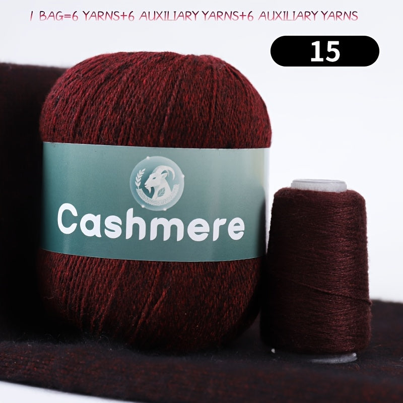 6-Ply Hand-Knitting Yarn for Self-Knitted Cashmere Sweaters, Includes Matching Yarn for Machine-Knitted Cashmere Hats and Scarves, Knitting Needles, and Yarn Balls