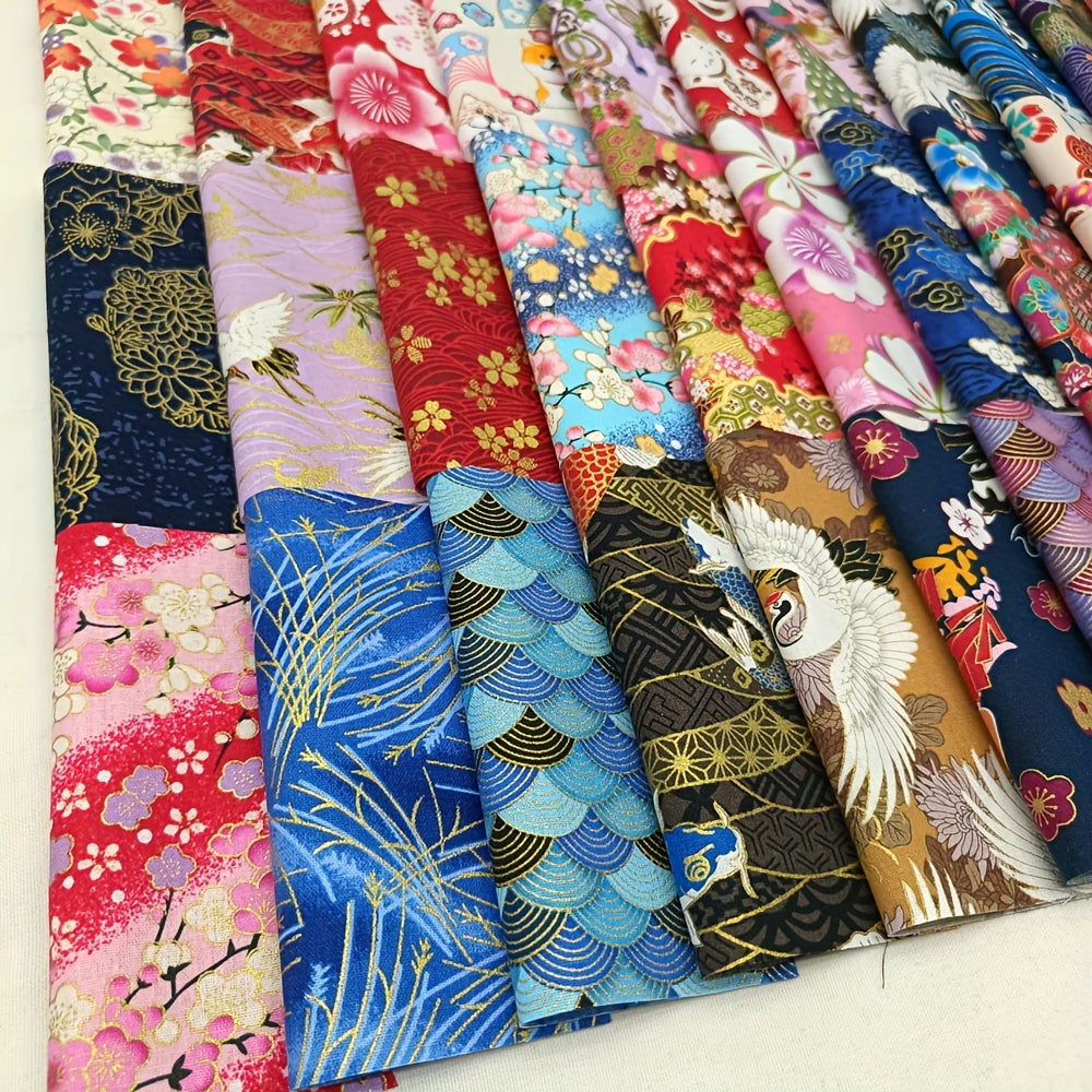 50pcs 3.9*3.9in Japanese Fabric Squares Print Pre-cut Quilting Fabric Bundle for DIY Sewing and, Bag, Clothing Accessories, Thanksgiving, Valentine's Day and New Year's Perfect Choice, DIY Patchwork Sewing