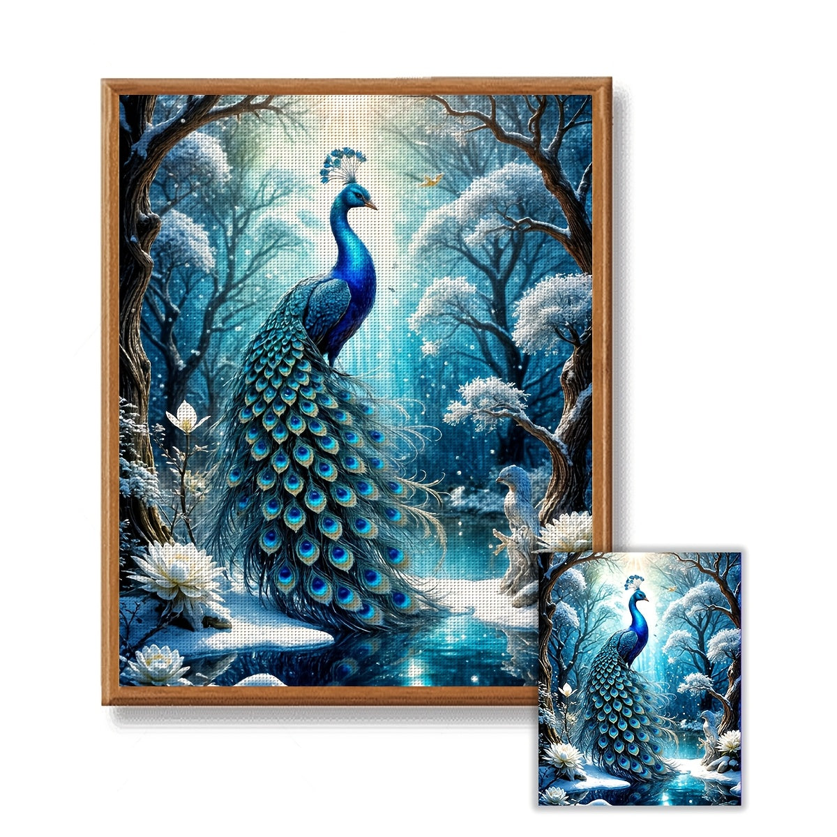 ZUOANLF 1set 40x50cm/15.7x19.7Inch DIY Cross Stitch Kit Frameless, Beautiful peacock, stamped cross stitch kits, Embroidery Set for Home Decor, Includes Patterned Fabric & Threads, Perfect for Living Room Entrance or Bedroom