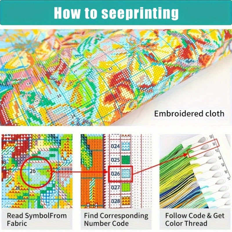 DIY Cross Stitch Kit - 13, 8"x17, 7" Frameless Fabric Art with Vibrant Feathers & Beads, 11CT Printed Design for Home Wall Decor, Mother'S Day Gift, Craft Supplies Included, Home Decor Craft|Vibrant Wall Art|Detailed Craftsma