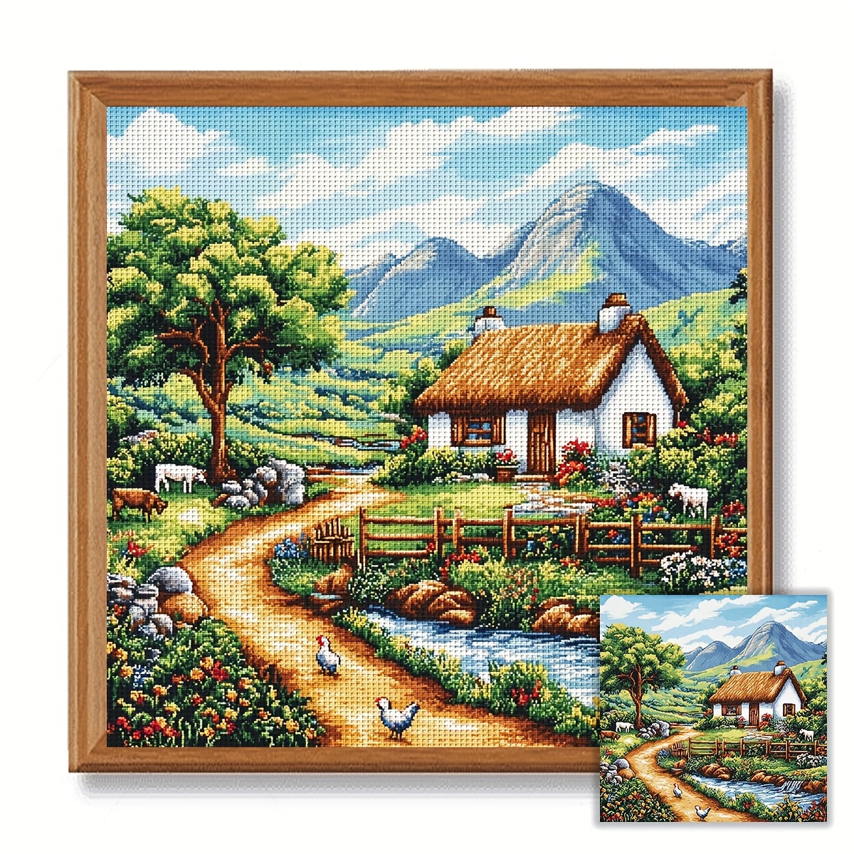 ZUOANLF 1set 50x50cm/19.7x19.7Inch DIY Cross Stitch Kit Frameless, Beautiful scenery, stamped cross stitch kits, Embroidery Set for Home Decor, Includes Patterned Fabric & Threads, Perfect for Living Room Entrance or Bedroom