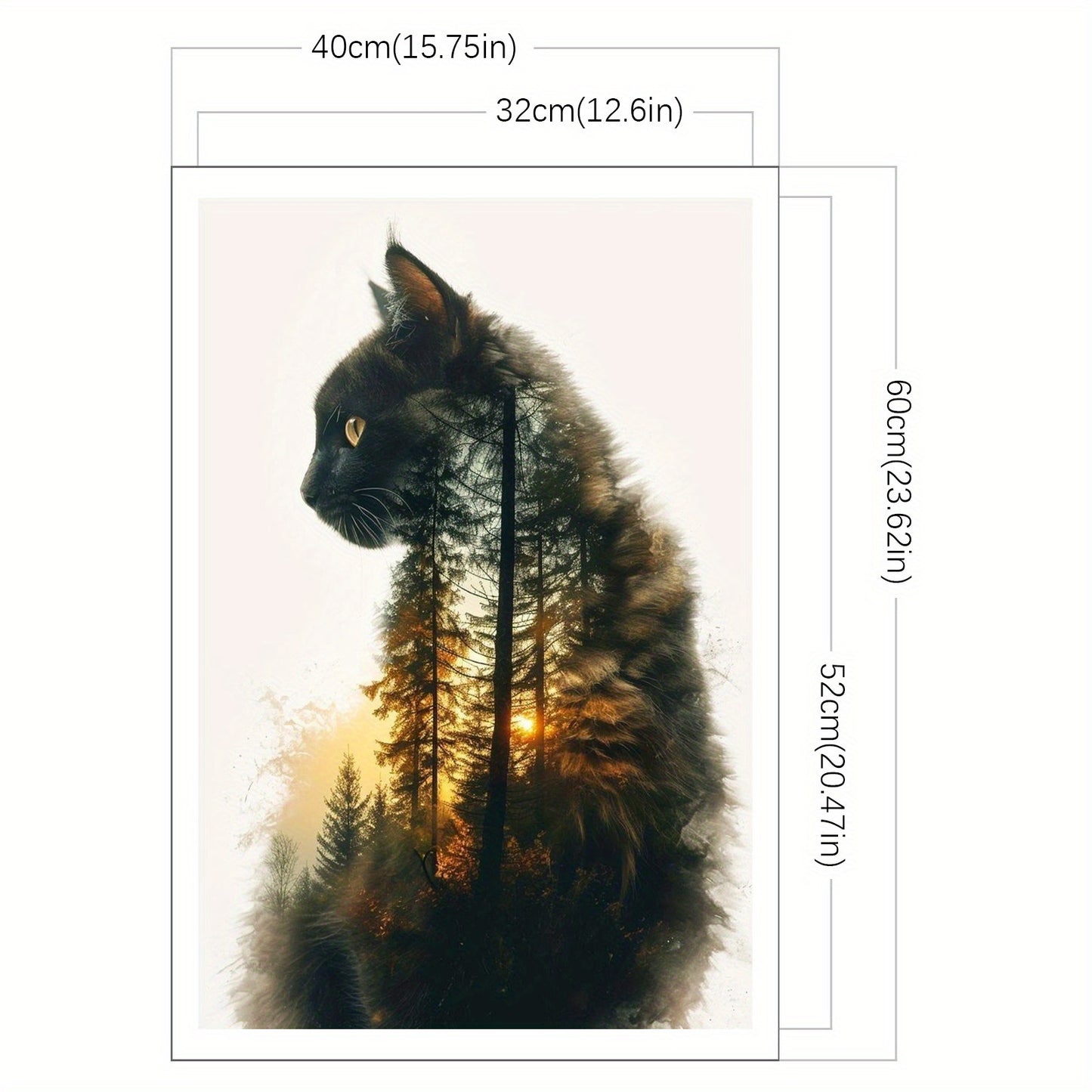 Cat Cross Stitch Kit 40x60cm (15.75x23.62in) 11CT Fabric Craft Set with Pre-Printed Canvas, Threads & Needles - Black Cat with White Paws & Green Eyes, All-Season Home Decor Art for Adults & Teens, Complete Step-by-Step Instr