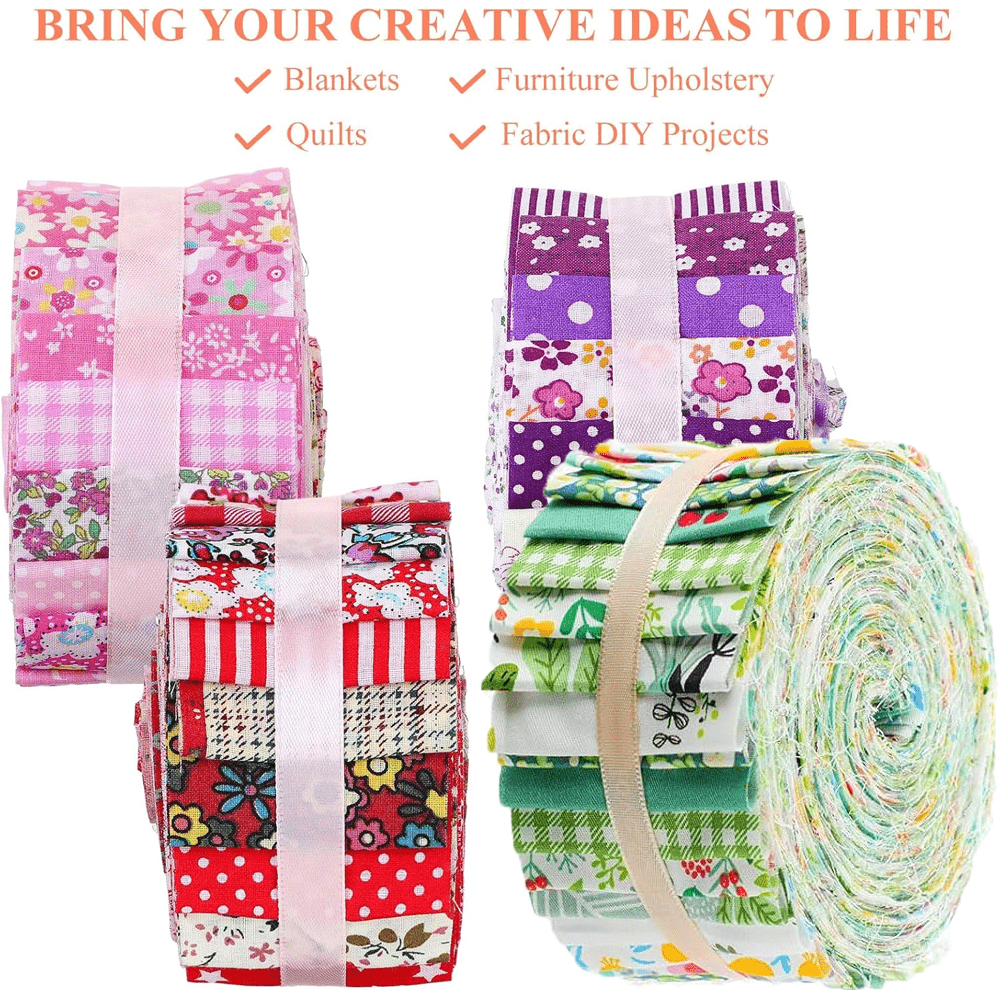160 Pcs 4 Roll Fabric Strips Assorted Quilting Fabric for Quilting Crafting and Sewing Rolled Cotton for Crafts Blanket Rug Upholstery and Purse Making (Cute Style)