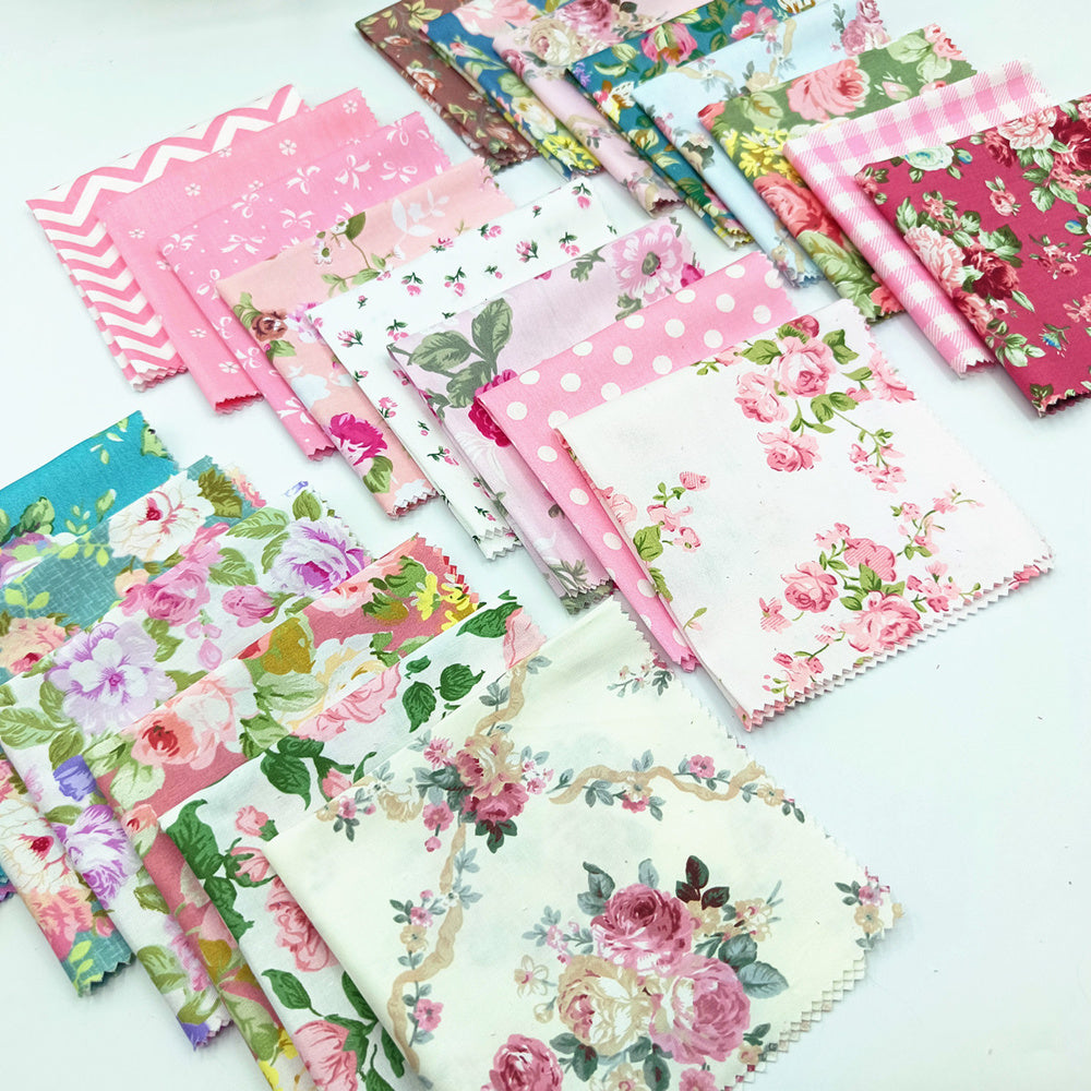 22 Pack 10x10 Inch Pre-Cut Cotton Fabric Squares - Retro Floral Print Quilting Material - Ideal for Sewing Projects & Craft Gifts