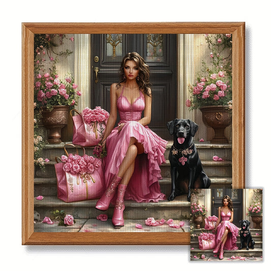 JOZYSH 1set 50x50cm/19. 7x19. 7Inch DIY Cross Stitch Kit Frameless, A beautiful woman, stamped cross stitch kits, Embroidery Set for Home Decor, Includes Patterned Fabric & Threads, Perfect for Living Room Entrance or Bedroom