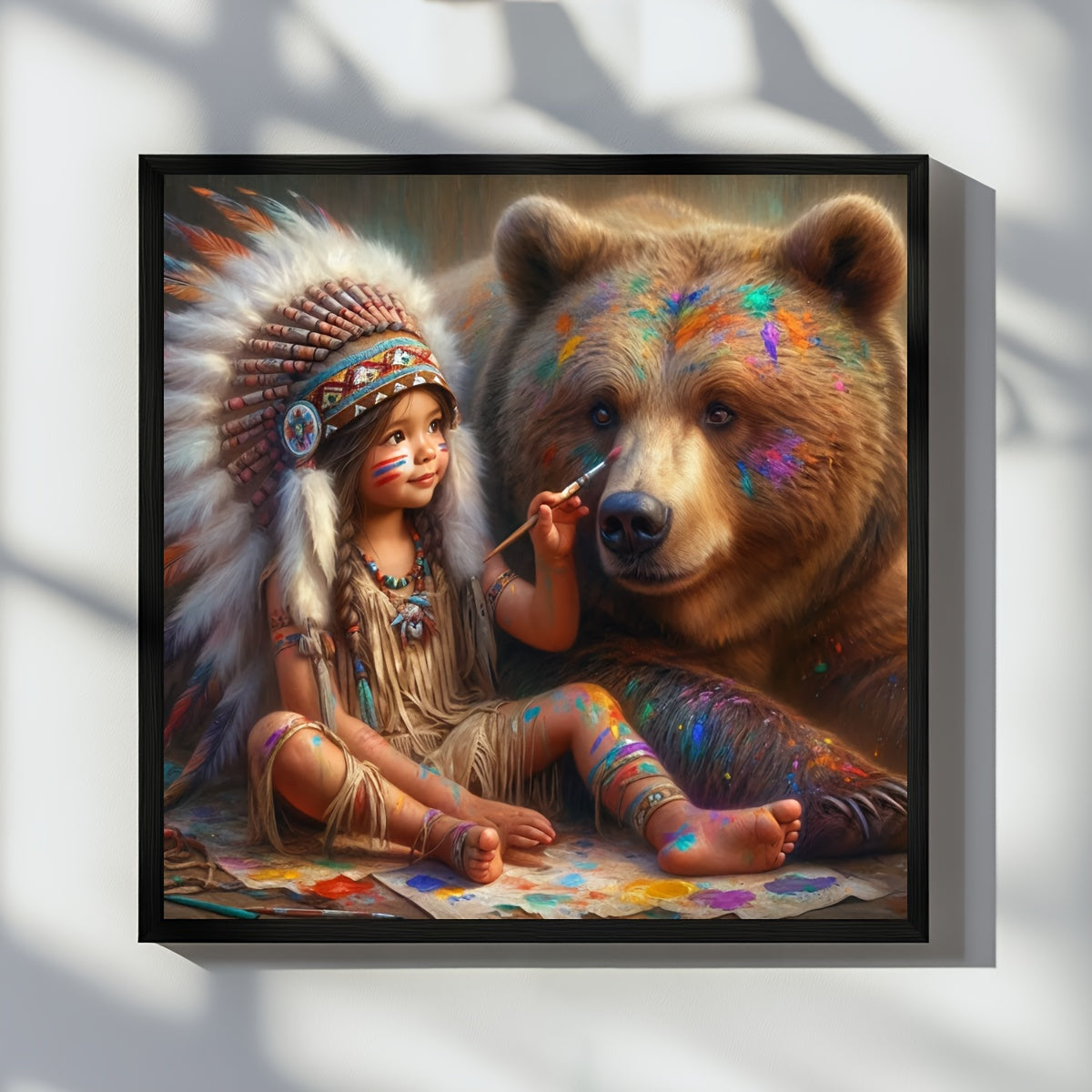 JOZYSH 1pc, 40x40cm/15.7x15.7in Cross Stitch Kit - Girl and Bear Wall Art, DIY Cross Stitch Fabric, Threads, Needles & Instructions for Home Decor, Perfect Holiday Gift, All-Season Home Decoration | Vibrant Wall Art | Detaile