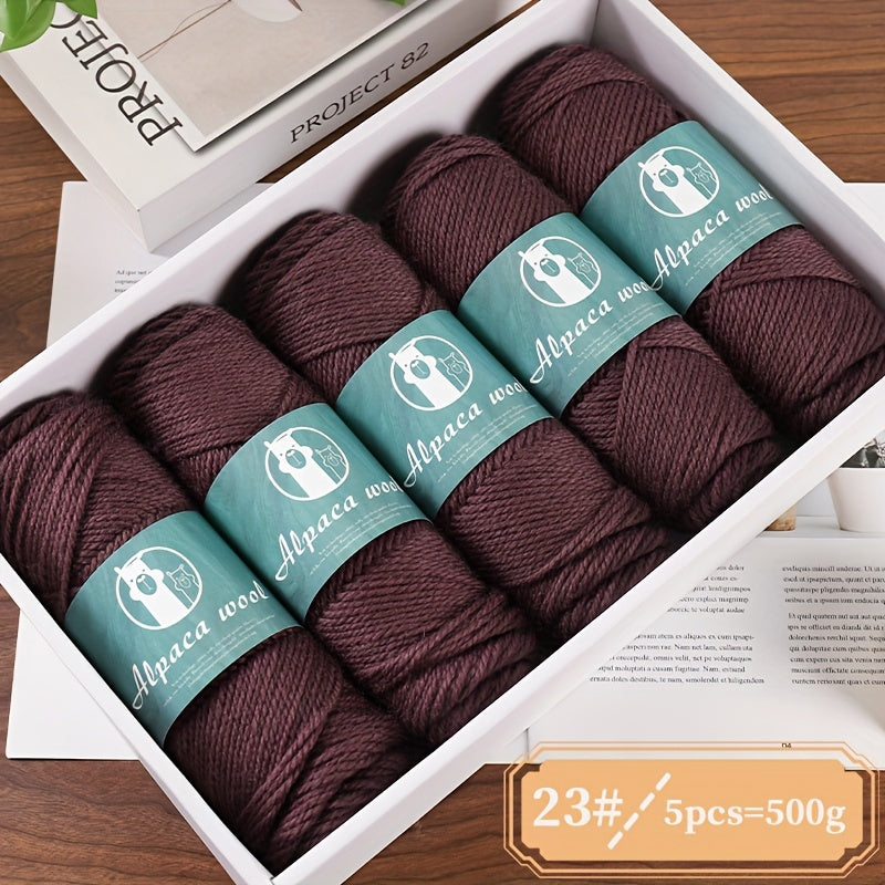 Alpaca Wool Yarn, Fine 245 Needles, Coarse Wool Yarn Balls, for Hand-Made Men'S And Women'S Autumn And Winter Warm Sweater Knitting Materials, Scarves, Hats And Other Warm Clothes 500G 5/Pack