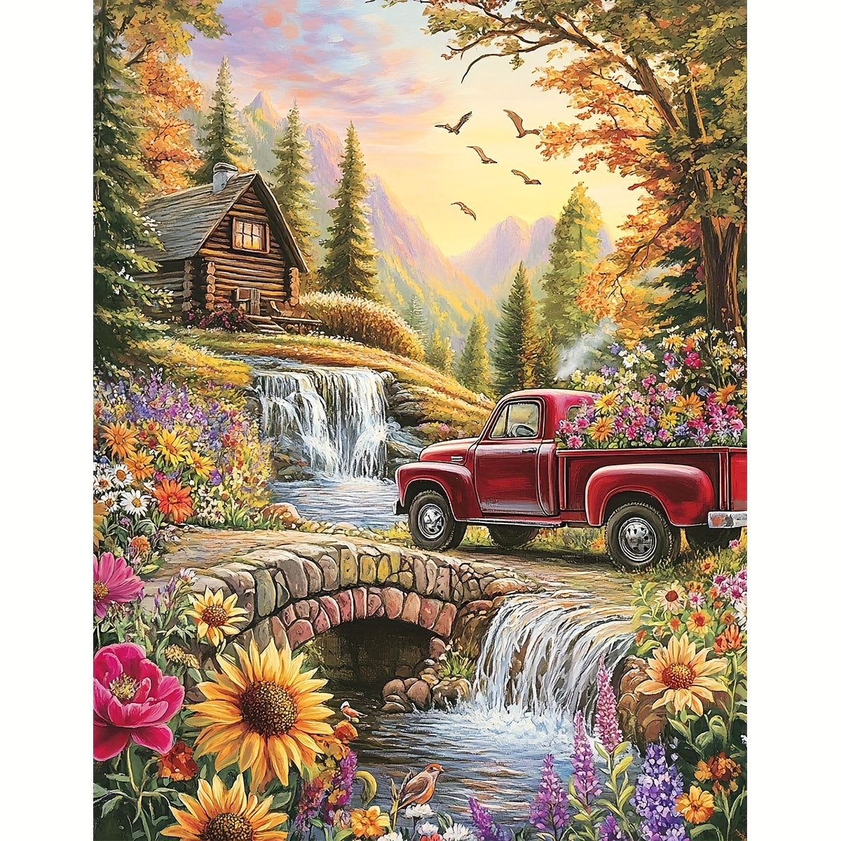 ZUOANLF 1set 40x50cm/15.7x19.7Inch DIY Cross Stitch Kit Frameless, Beautiful scenery, stamped cross stitch kits, Embroidery Set for Home Decor, Includes Patterned Fabric & Threads, Perfect for Living Room Entrance or Bedroom