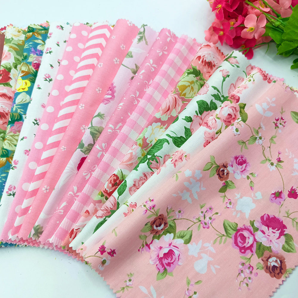 22 Pack 10x10 Inch Pre-Cut Cotton Fabric Squares - Retro Floral Print Quilting Material - Ideal for Sewing Projects & Craft Gifts