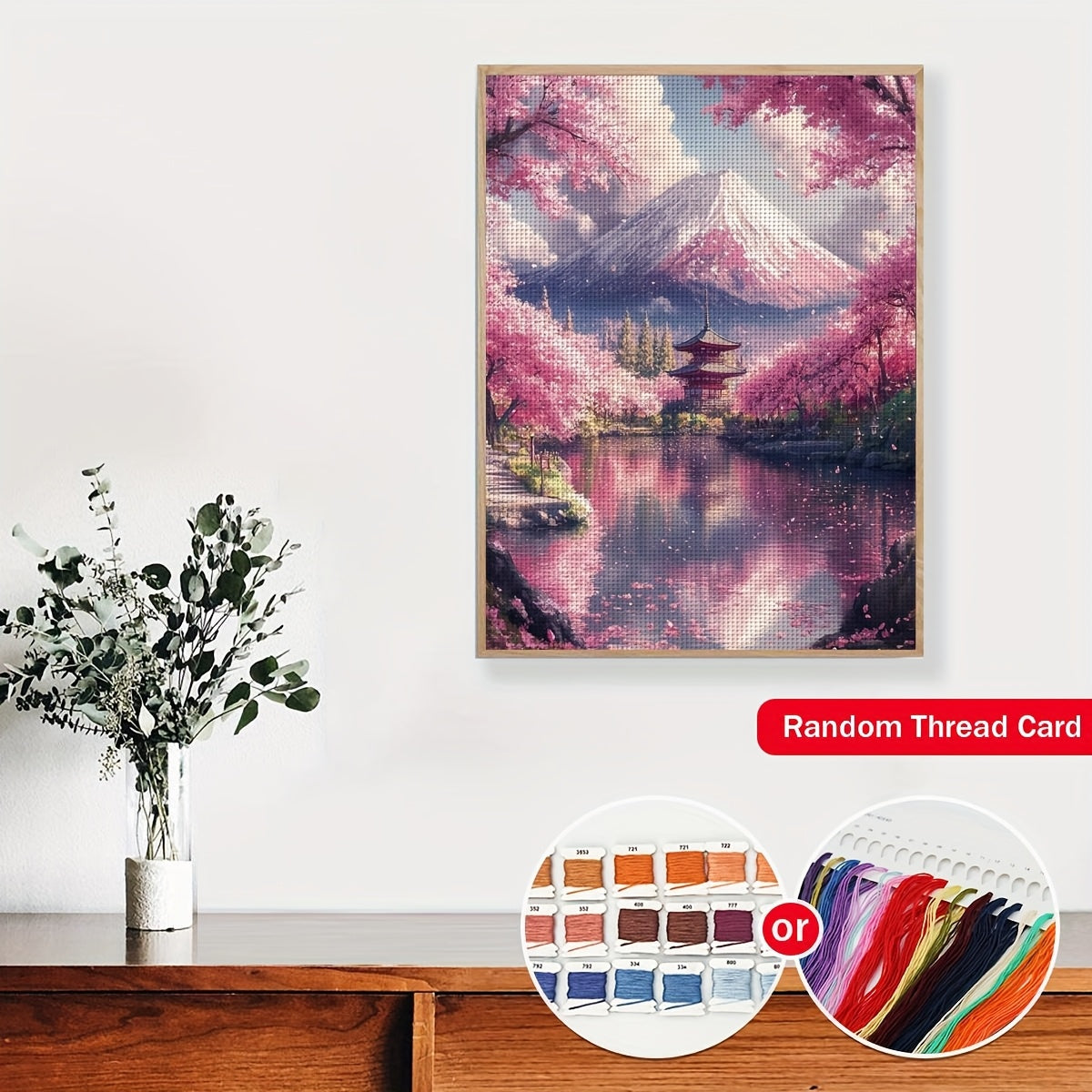 JOZYSH Cherry Blossom Cross Stitch Kit - DIY Needlepoint Craft with Pre-Printed Pattern, 11CT/14CT, Includes Fabric, Threads, Needles & Instructions, Ideal for Living Room & Bedroom Wall Decor, Landscape Craft Kit|Scenic Land