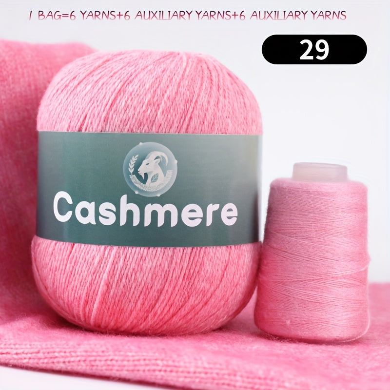 6-Ply Hand-Knitting Yarn for Self-Knitted Cashmere Sweaters, Includes Matching Yarn for Machine-Knitted Cashmere Hats and Scarves, Knitting Needles, and Yarn Balls