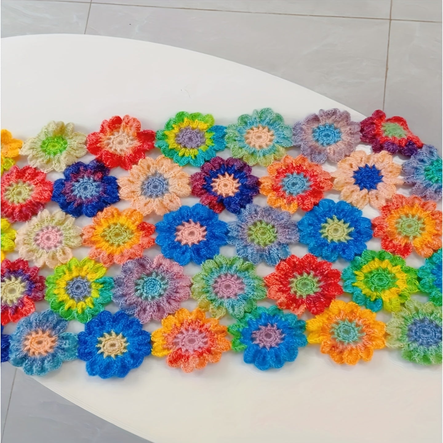 Gradient Rainbow Floral Crochet Blanket Kit with Wool Yarn & Complete Tools - All-Season Throw, Bed Runner, Shawl for Intermediate Crocheters | Multicolor Ombre Design, Video Tutorials & Pattern Guide | Sky, Red, Green, Yello