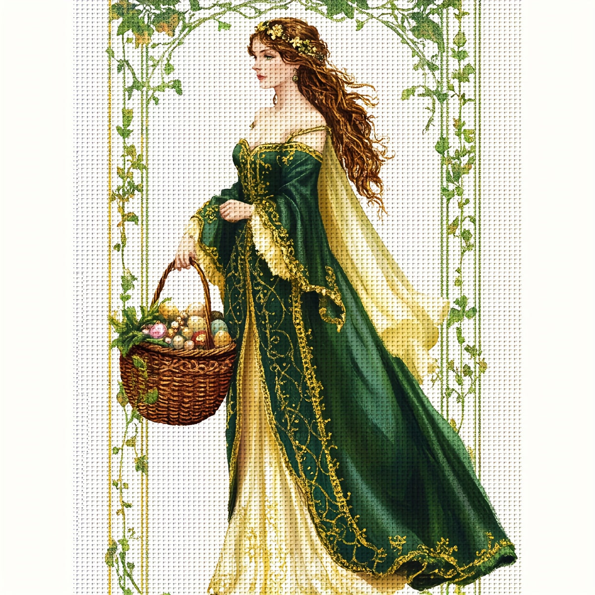 JOZYSH 11CT/14CT Cross Stitch Kit - Elegant Lady with Basket of Eggs, 30x40cm/11.8x15.7in/40x50cm/15.7x19.6in, All-Season DIY Cross Stitch Pattern with Frameless Fabric, Perfect for Living Room, Bedroom Decor - Ideal Gift for