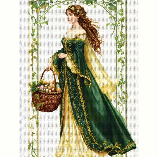 JOZYSH 11CT/14CT Cross Stitch Kit - Elegant Lady with Basket of Eggs, 30x40cm/11.8x15.7in/40x50cm/15.7x19.6in, All-Season DIY Cross Stitch Pattern with Frameless Fabric, Perfect for Living Room, Bedroom Decor - Ideal Gift for