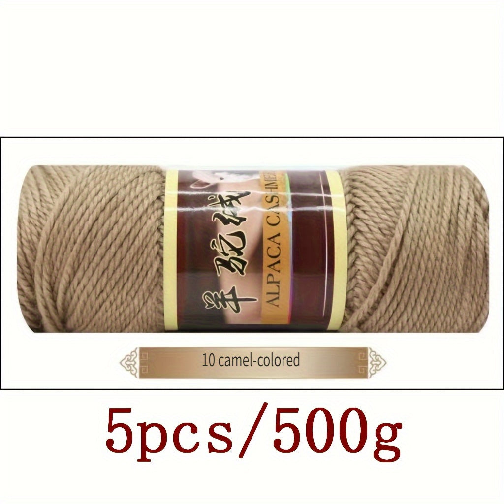 5pcs Set of 17.64oz Alpaca Wool Thick Knitted Yarn, High-Quality for Hand-Knitted Hats, Scarves, Sweaters, Coats, Floor Socks, Blankets, and Various DIY Projects, Cozy Winter Projects, Soft Yarn Bundle, Vibrant Color Yarn, Mu