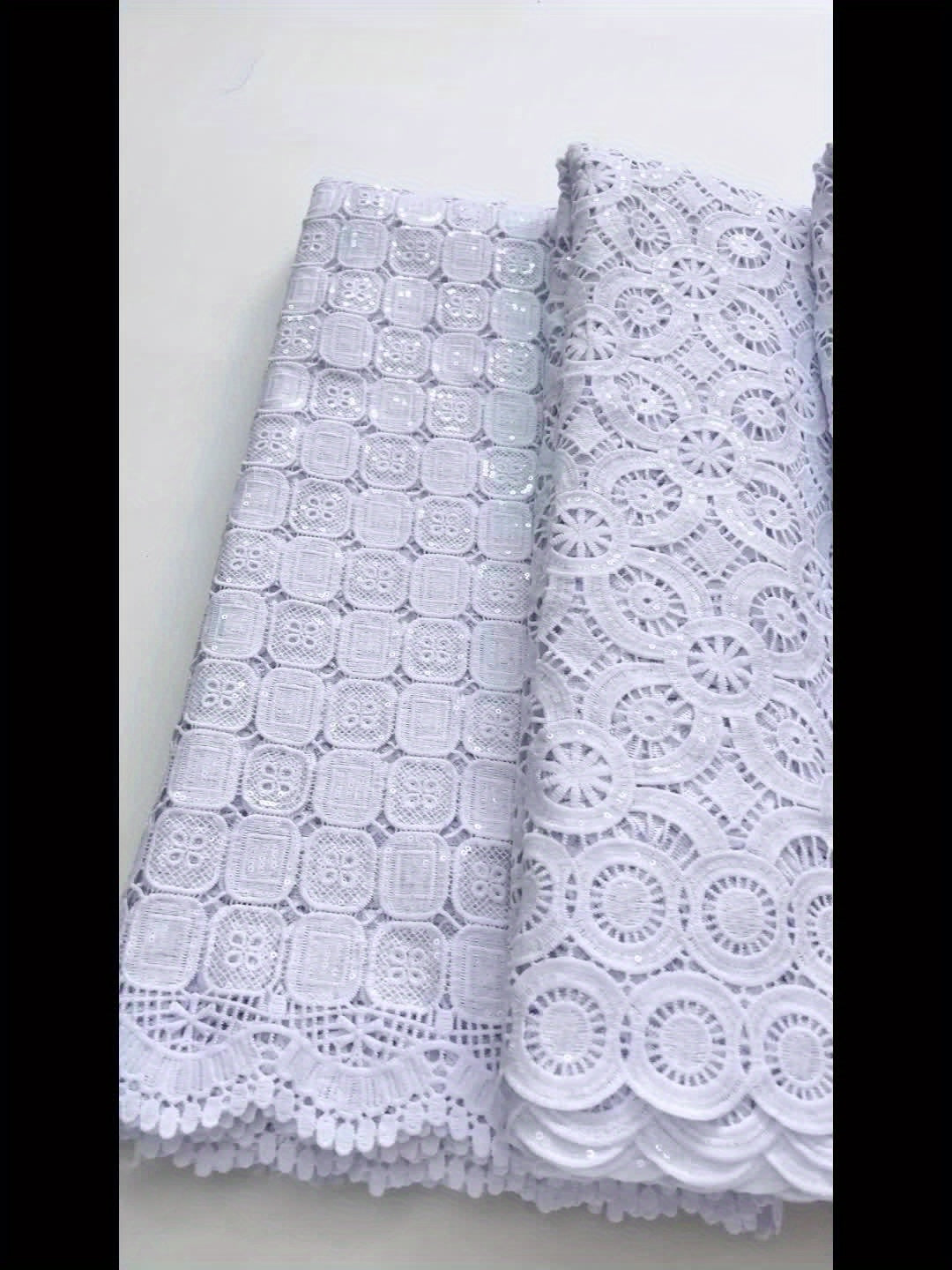 White African Water-Soluble Lace Fabric with Sequins - Nigerian Style Floral Pattern for Wedding, Party, and Prom Dresses, Hand Wash Only, Wedding Dresses, Party Dresses, Elegant Dresses, Intricate Lacework