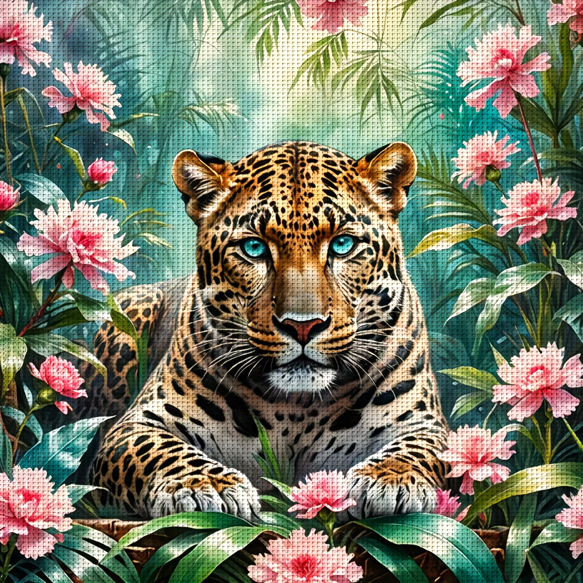 ZUOANLF 1set 40x40cm/15.7x15.7Inch DIY Cross Stitch Kit Frameless, Handsome leopard, stamped cross stitch kits, Embroidery Set for Home Decor, Includes Patterned Fabric & Threads, Perfect for Living Room Entrance or Bedroom D