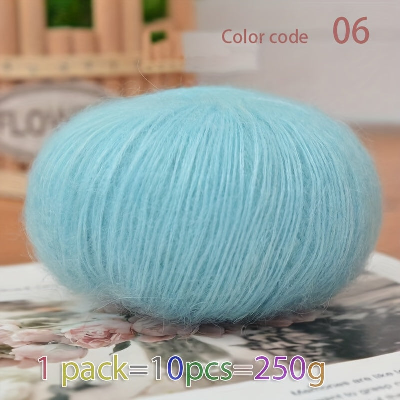 250g Large Bag of Long Wool Yarn, Soft and Light Beige-Friendly DIY Knitting Yarn, Non-Pilling, Suitable for Spring, Summer, Autumn Hollow-Out Fashion Sweaters and Shawls, 45% Cashmere, 40% Wool, 15% Acrylic, 1pc = 10 Balls =