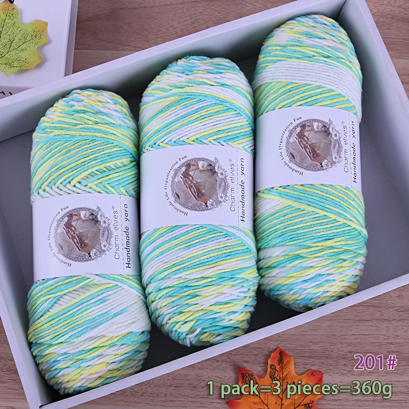 JIUWEIDIAOWANG 3pcs Rainbow Gradient Yarn, Medium Thickness - Perfect for Knitting Sweaters, Scarves, Hats & Crafts, 360g Each