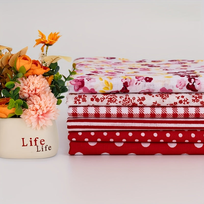 6pcs 19.99''x19.99''(50cm*50cm) Square Shape, Flower, Striped, Polka Dot Cotton Fabric for Sewing, Cotton Flower Polka Dot Bundle DIY Patchwork Quilt Cloth, Craft And Hobby Fabric(Red), Hobby Material, Sewing Fabric, Patchwor