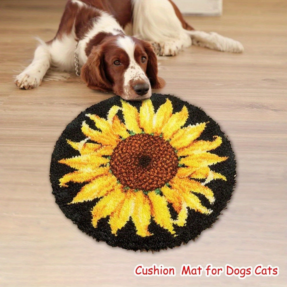 latch hook kits for adults Sunflower Pattern Printed Canvas DIY Crochet Yarn Kits, Embroidery Decoration 20.4" X 20.4in (52 * 52cm)