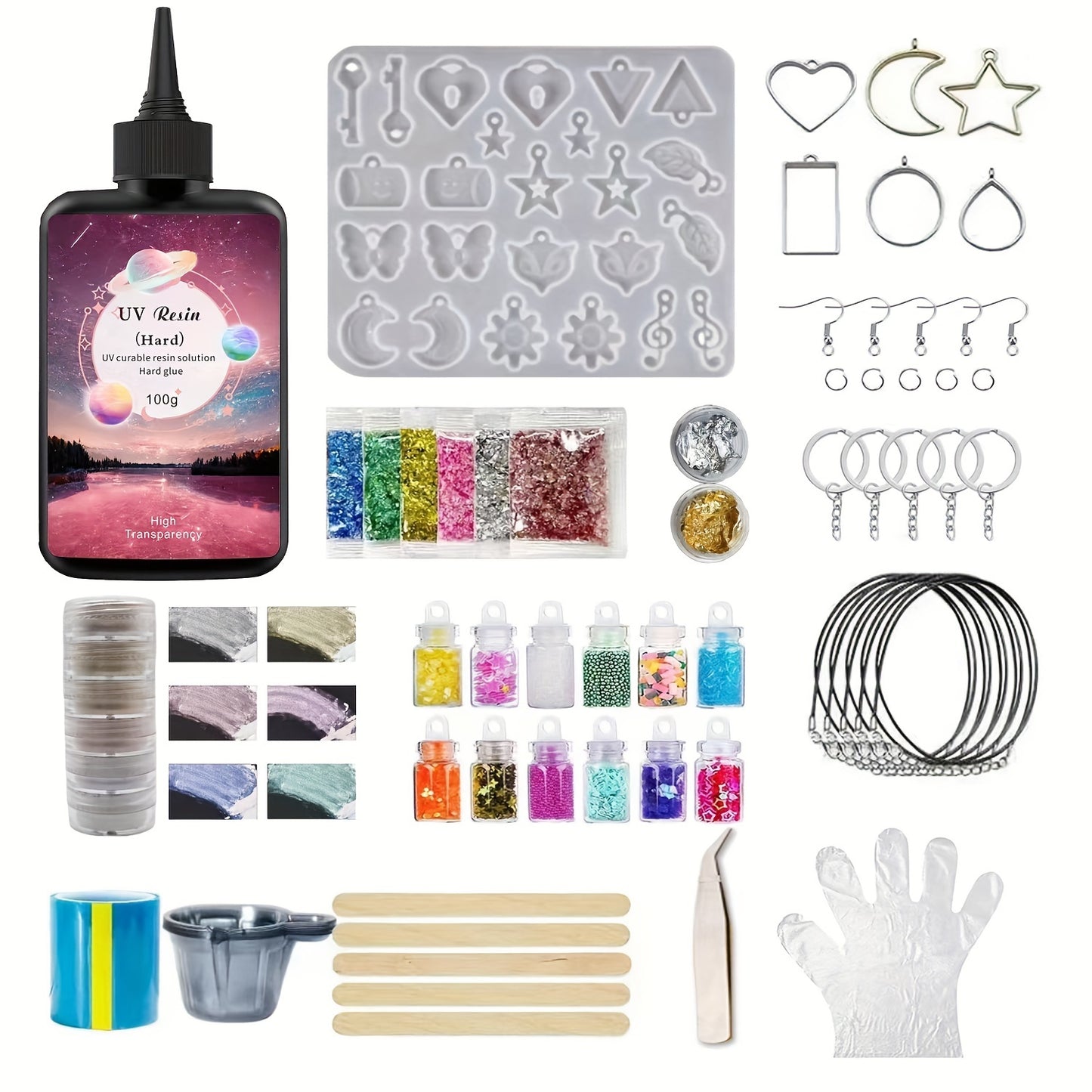 76pcs Complete Resin Jewelry Making Kit with 76-Cut-Ready Accessories (Molds, Charms, Beads, Glitter) & Instructions - DIY Craft Set for Beginners & Experts to Create Necklaces, Bracelets, Keychains, Earrings & Pendants - All