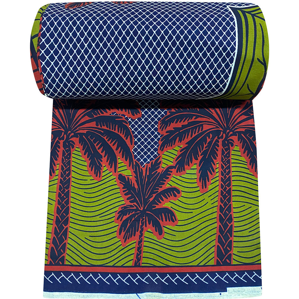 1 or 6 Yards Bulk African Ankara Print Fabric - 100% Cotton Traditional African Textile with Bold Ankara Patterns (Hibiscus, Palm Trees, Cowries) - Multicolor (Red, Green, Blue, Yellow, White) for Quilting, Sewing, Dressmakin