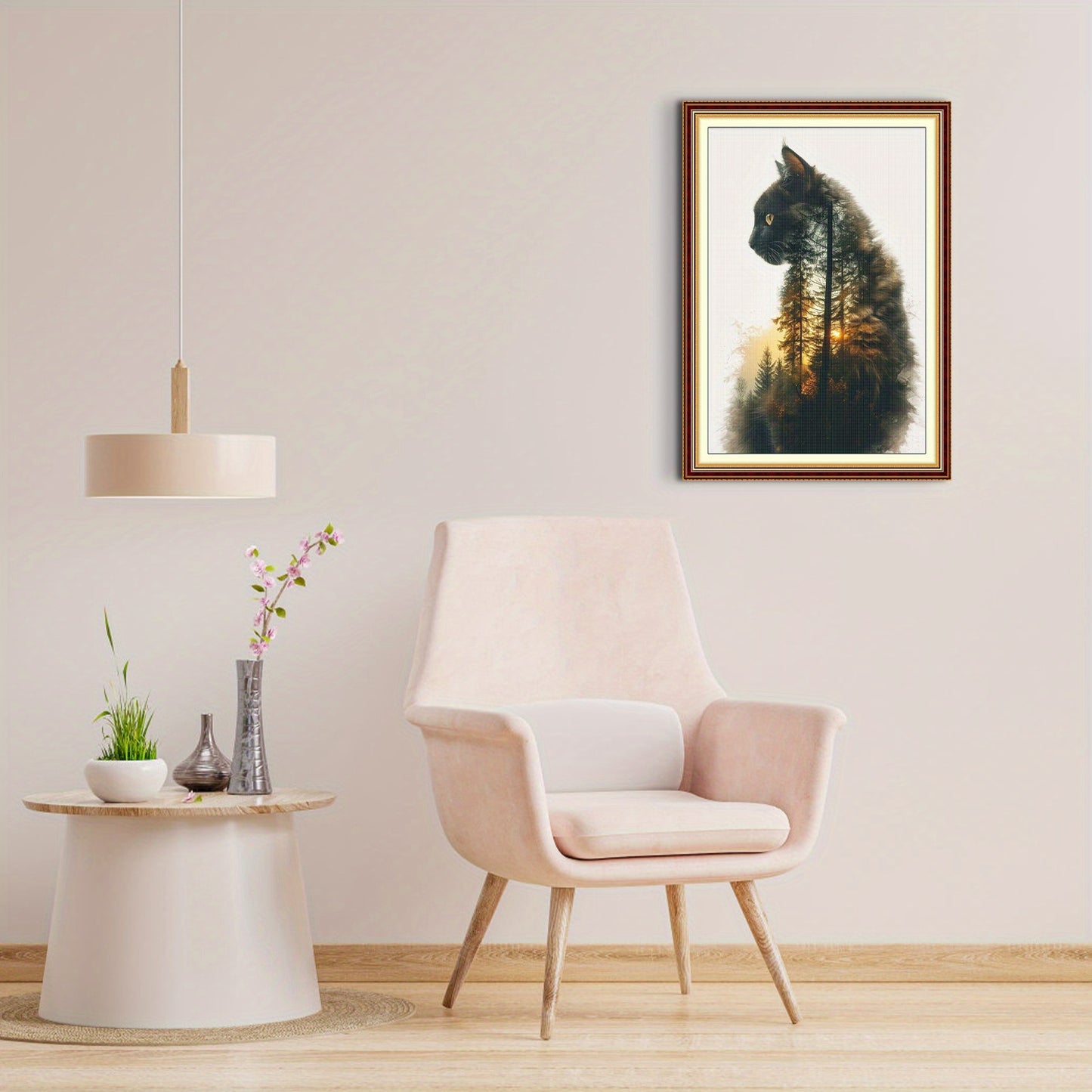 Stamped Cross Stitch Kits for Adults, Silhouette Cat Embroidery Kits for Beginners, 11CT Patterns, Counted Embroidery Needlepoint Kits Home Decor, 15.7 x 23.6 inch