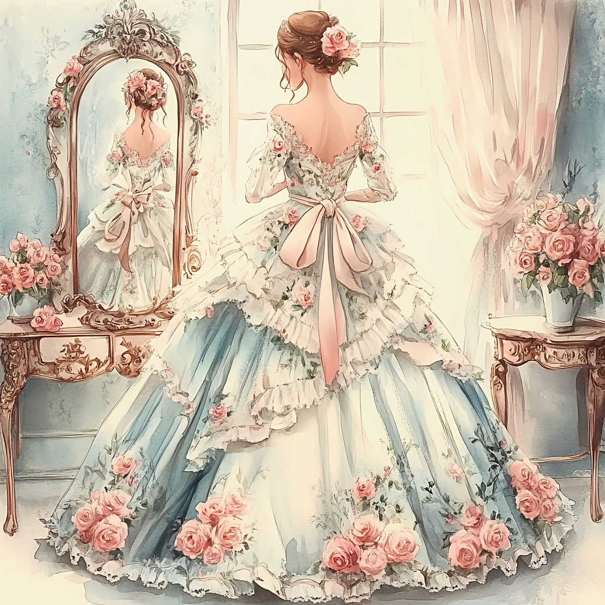 JOZYSH Adult Cross Stitch Kit - Elegant Lady in Blue Gown, 40x40cm/15. 7x15. 7in, 11CT/14CT, Includes Canvas, Needle, Threads & Instructions, Perfect for Beginners, All-Season Craft, Crafting Kit|Romantic Design|Detailed Inst