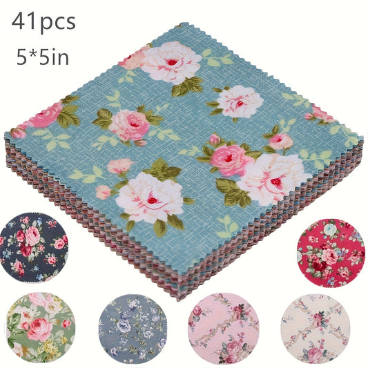 42pcs Full Cotton Fabric Charm Pack, 5.0inch X 5.0inch Pre-Cut Floral Patterns With Gingham, Polka Dots & Pastel Flowers For Sewing And Quilting Crafts, Patchwork Materials | Floral Fabric Patterns | Colorful Fabric Assortmen