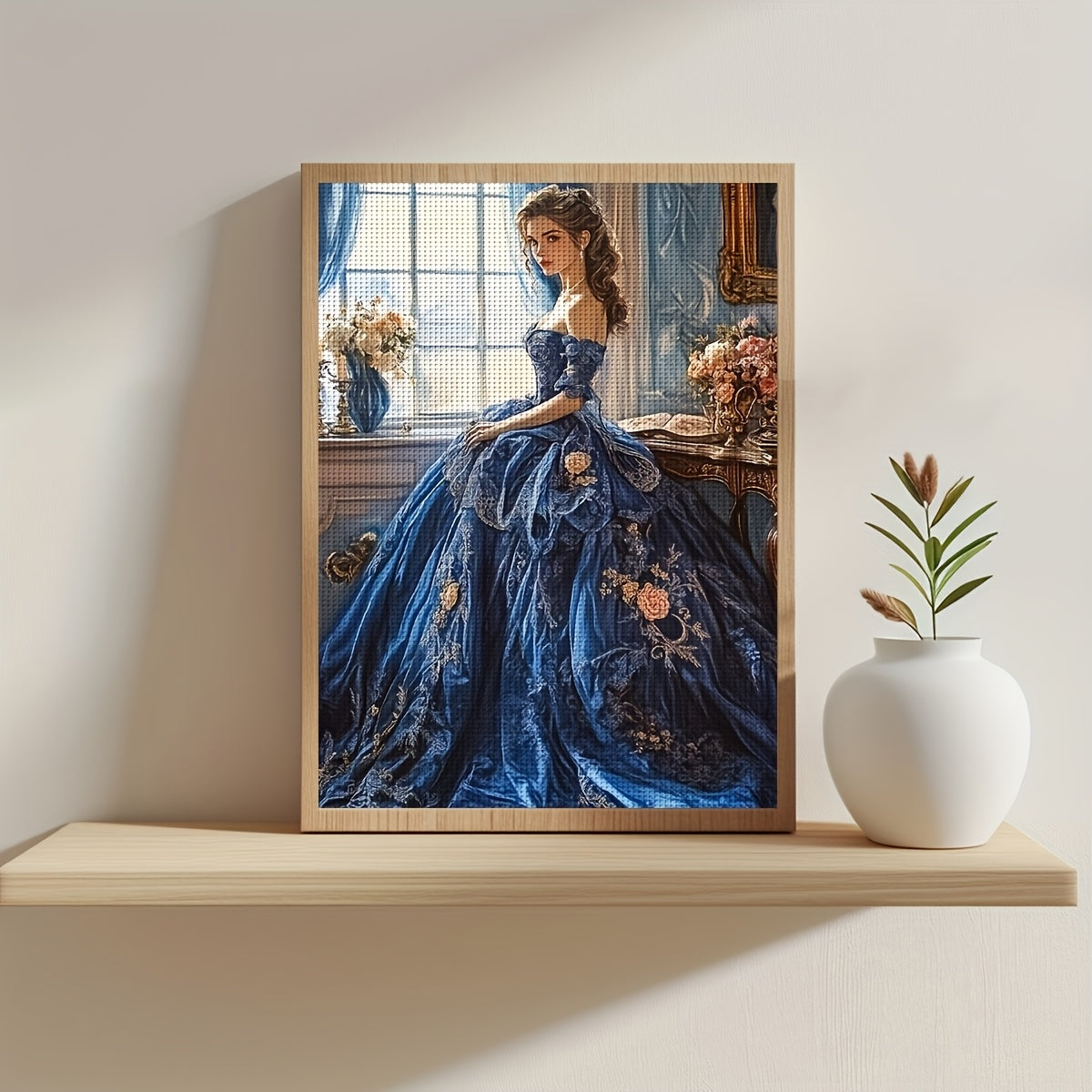 JOZYSH 1pc 11.81x15.75inch DIY Cross Stitch Kit - Elegant Blue Gown Woman with Floral Embroidery, All-Season Home Decor Art Gift for Living Room or Bedroom, Cross Stitch Craft Supplies, Embroidery Crafts|Elegant Gown Design|D