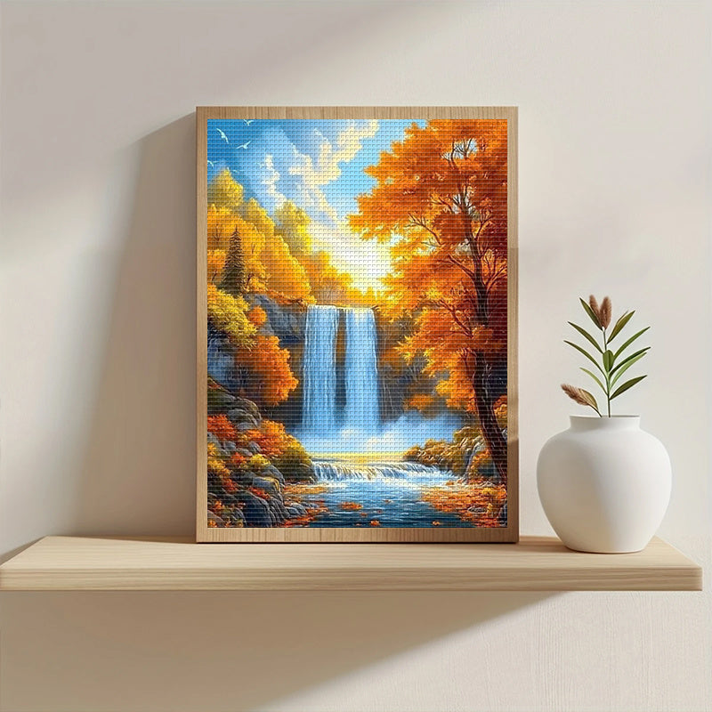 1pc DIY Landscape Cross Stitch Kit - 13, 8x17, 7in Frameless Fabric, 11CT Printed Design with Vibrant Autumn Waterfall & Forest Scene, Includes Threads for Home Wall Decor, Perfect Mother'S Day Gift, Cross Stitch Kits