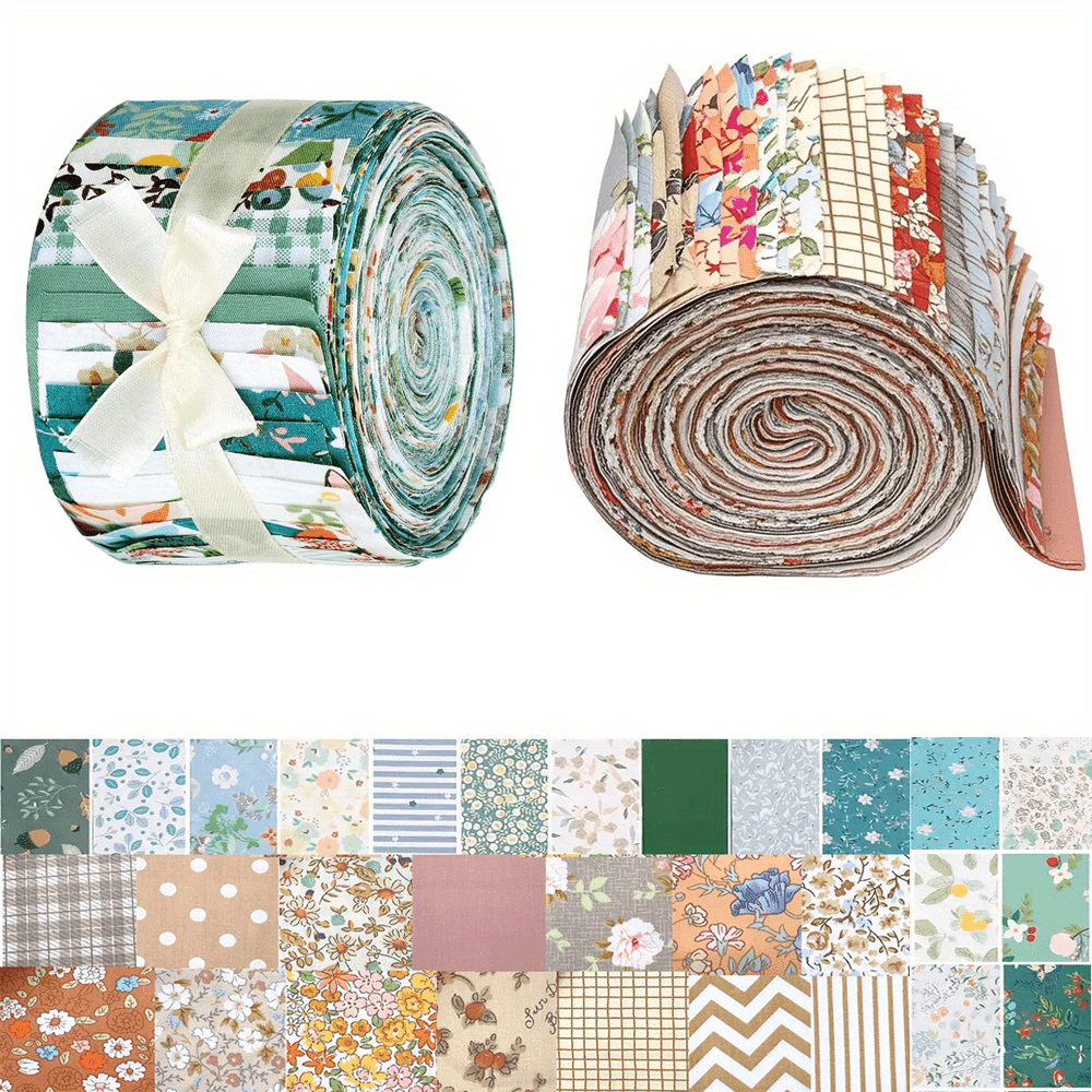 Pink And Green Retro Floral Cotton Jelly Roll Fabric Strips for Quilting Crafting Spring Summer Flower Precut Patchwork for Sewing DIY Crafts 2.55 Inch Cotton Fabric Bundles