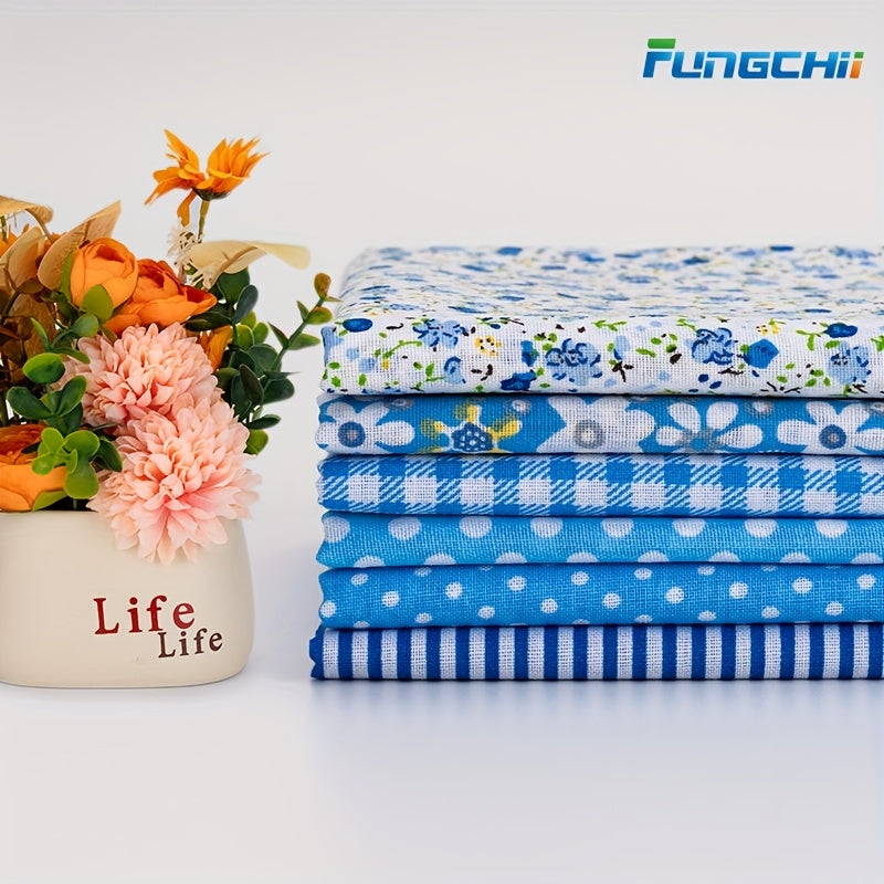 6pcs 20"x20"Cotton Fat Quarter Bundles -Floral, Star & Check Patterns, Vibrant Colors, Machine Washable Pre-Cut Fabric for DIY Quilting, Patchwork, Cushions, Doll Clothes & Craft Projects, Quilting Materials, Pattern Variety,