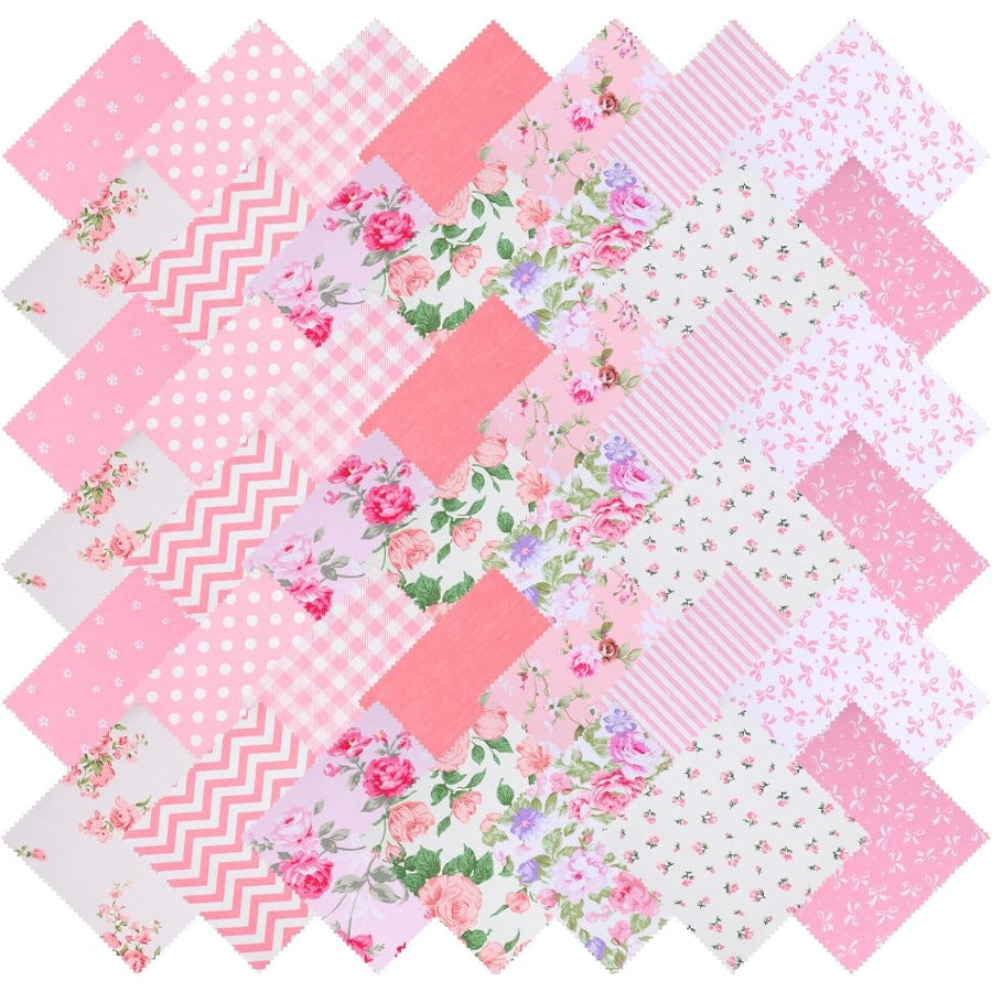 80pcs pink quilted charm packs, pre-cut quilt fabric squares 5.0 x 5.0inch, floral patchwork fabric for sewing DIY crafts,  Quilting Supplies, Floral Patterns, Decorative Squares, Durable Textiles, Precut Fabric, Sewing Mater