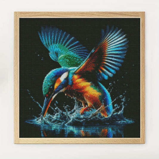DIY Full 11CT Embroidery Cross Stitch Kits Vibrant Colorful Kingfisher Splashing Water Pre Printed Aida Cloth Needles Threads Art Supplies for Home Decoration Cross Stitch Kit