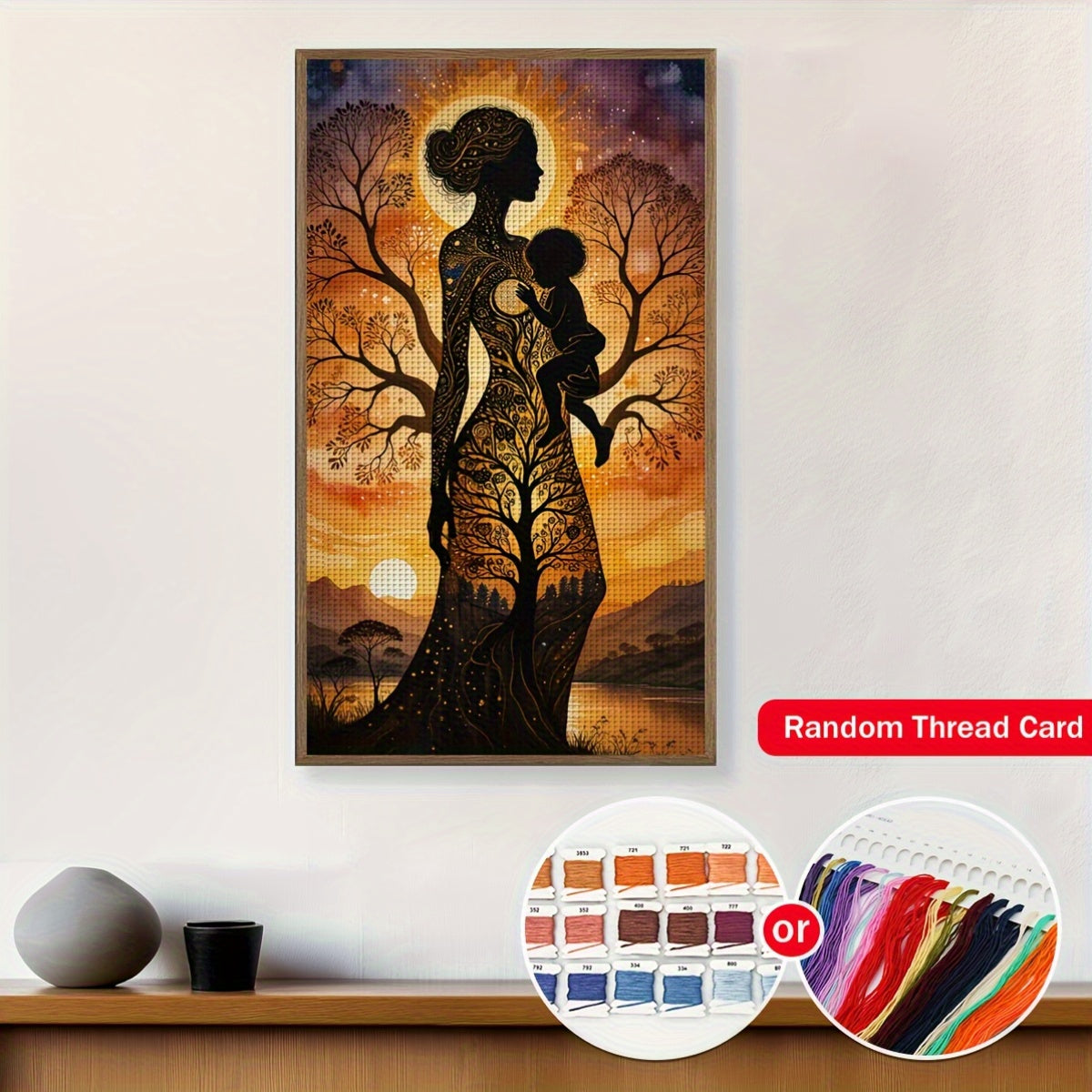 1pc Elegant Mother and Child with Tree Pattern 11CT/14CT Cross Stitch DIY Kit - Relaxing Adult Beginner Embroidery Set for Bedroom or Living Room Wall Decor, Includes Printed Canvas, Needle, Thread, Pattern, and Instructions,