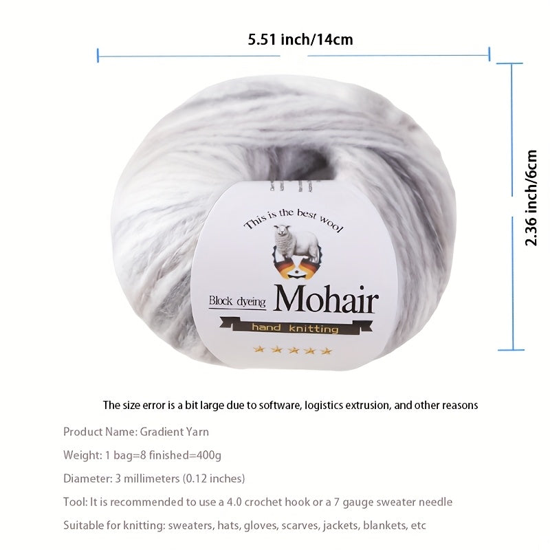 1 Bag = 8 Balls = 400g Multicolor Self-Striping Mohair Yarn | Fashion Sweaters, Coats, Shawls, Trench Coats, Scarves, Hats, Gloves, Clothing Accessories - Polyester 80%, Wool 10%, Nylon 10%