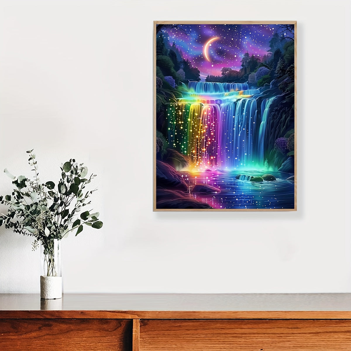 JOZYSH 1pc Rainbow Waterfall Cross Stitch Kit - 30x40cm/11.8x15.7in, Vibrant Night Sky & Waterfall Design, 11CT/14CT Embroidery Pattern for Beginners, Perfect for Bedroom or Living Room Wall Decor, Includes Canvas, Needle, Th