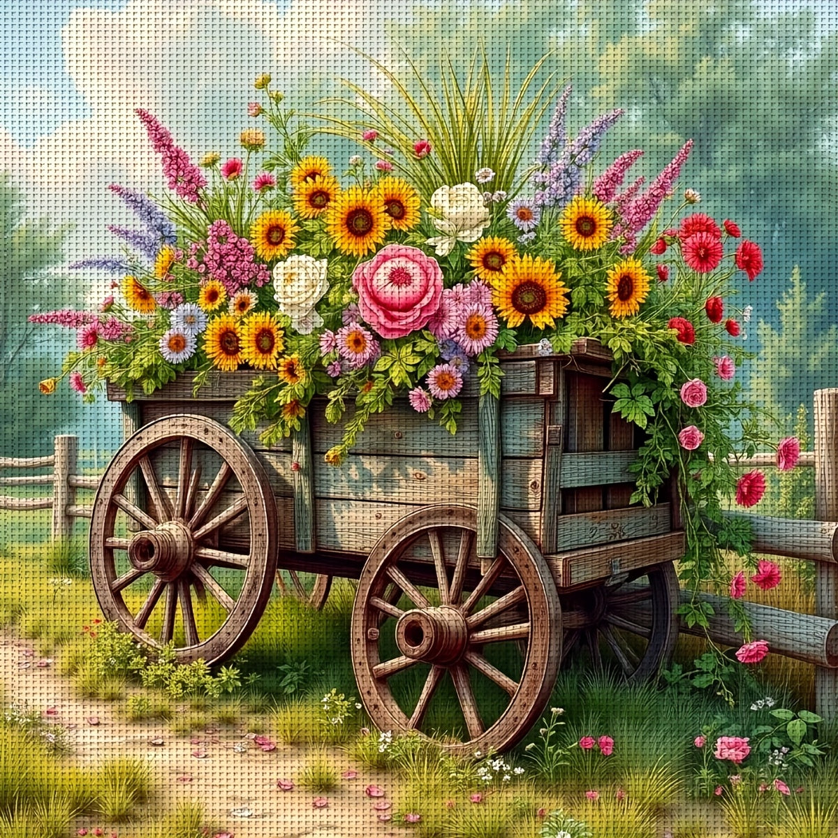 ZUOANLF 1set 40x40cm/15.7x15.7Inch DIY Cross Stitch Kit Frameless, Beautiful scenery, stamped cross stitch kits, Embroidery Set for Home Decor, Includes Patterned Fabric & Threads, Perfect for Living Room Entrance or Bedroom