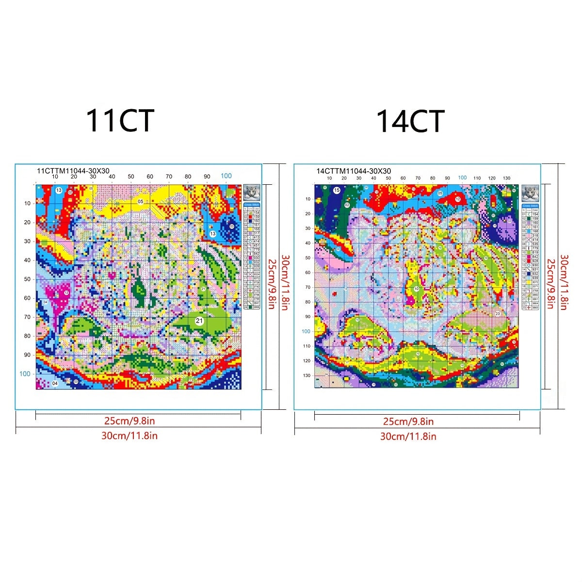 1set 30x30cm/11.8x11.8Inch DIY Cross Stitch Kit Frameless, The White Tiger In The Snow, Stamped Cross Stitch Kits, Embroidery Set for Home Decor, Includes Patterned Fabric & Threads, Perfect for Living Room Entrance Or Bedroo