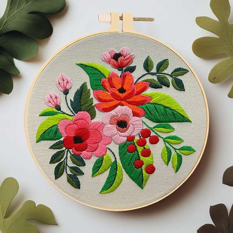 5pcs Floral Embroidery Starter Kit with Hoops - Vibrant Cross Stitch Kits for Beginners, Complete Set for Handicrafts Gifts, Includes Patterns, Threads Tools, Perfect for All Seasons, Needlework Kits|Vibrant Embroidery Kits|C