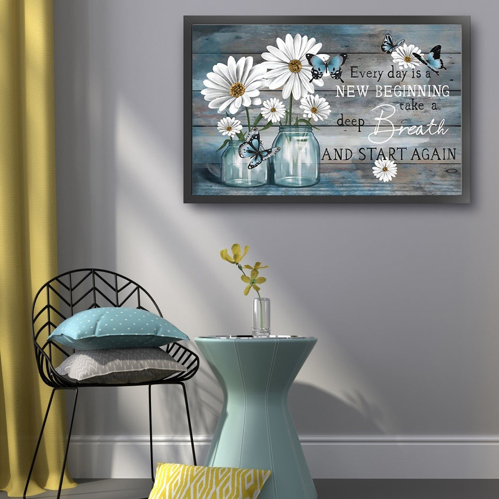 Inspirational Floral Cross Stitch Kit - 11CT Embroidery with Daisies & Butterflies, 19.69x12.99inch, All-Season Fabric Art, Motivational Quote, Embroidery Kit|Inspirational Design|Detailed Embroidery, Cross Stitch Kits
